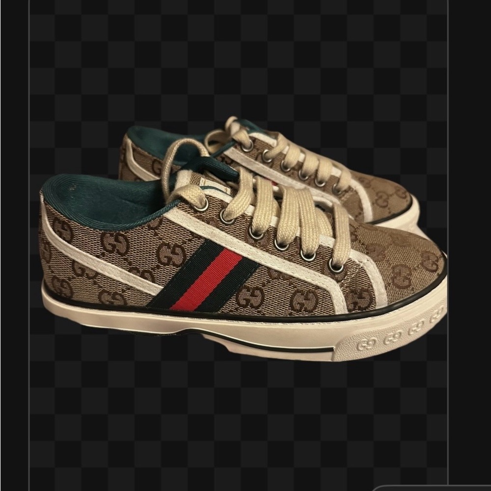 Gucci Brown Beige GG Canvas Low-Top Sneaker with Green and Red Web - Picture 7 of 9